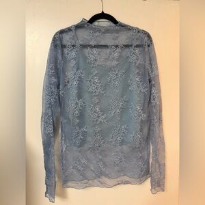 Blakeley Elegant Lace Long Sleeve Top - Blue with Tank Top